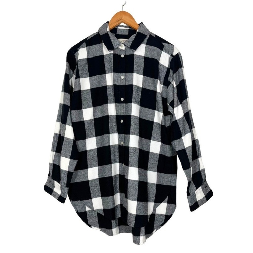 LOFT Womens Black White Buffalo Plaid Flannel Button Down Shirt Medium NWT